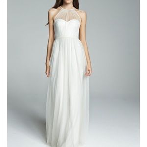 Amsale chiffon Aliki bridesmaid dress ice blue